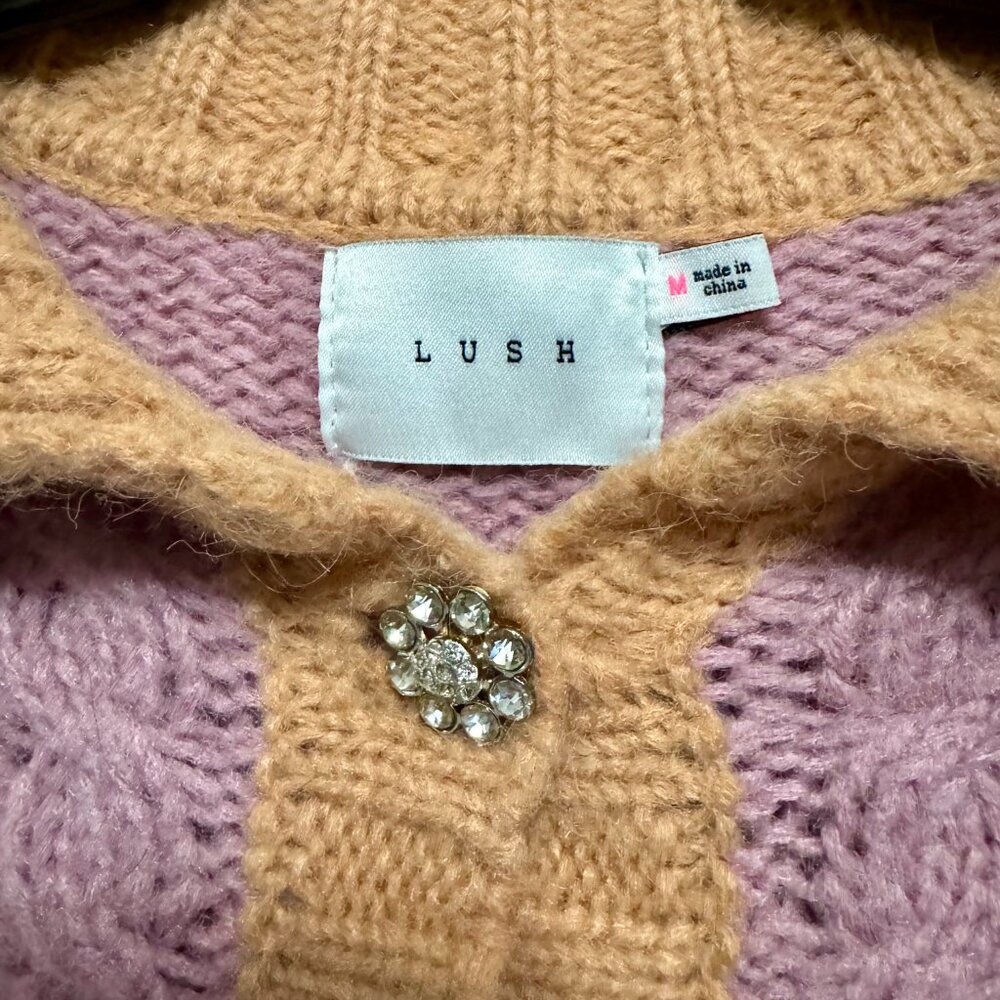 Adorable LUSH pink and orange cropped knit cardigan size M - Picture 2 of 6